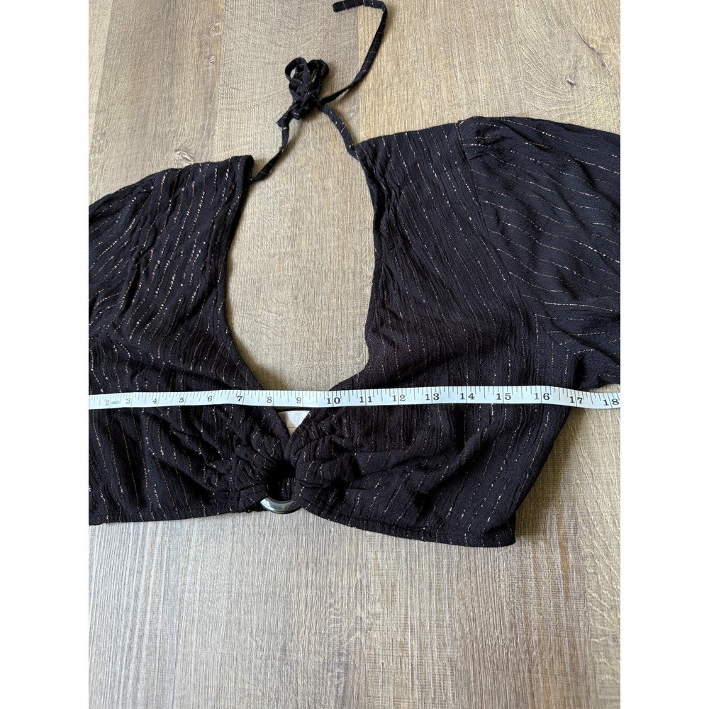 Tori Praver Black Metallic Stripe 2 Pcs Set M Crop Top Shorts Boho Beach Casual - Picture 13 of 16